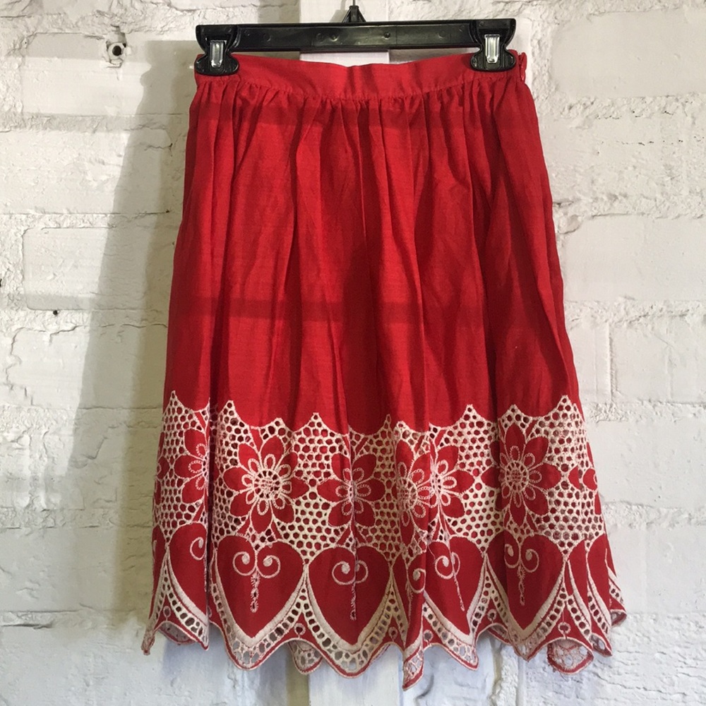 Retro Red & Ivory Eyelet Skirt
